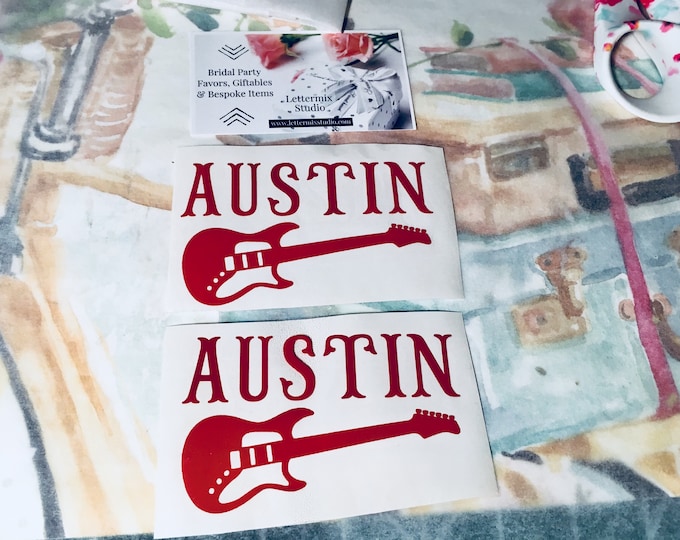 Personalized Guitar Decal Vinyl Sticker (Custom Name for Cups)