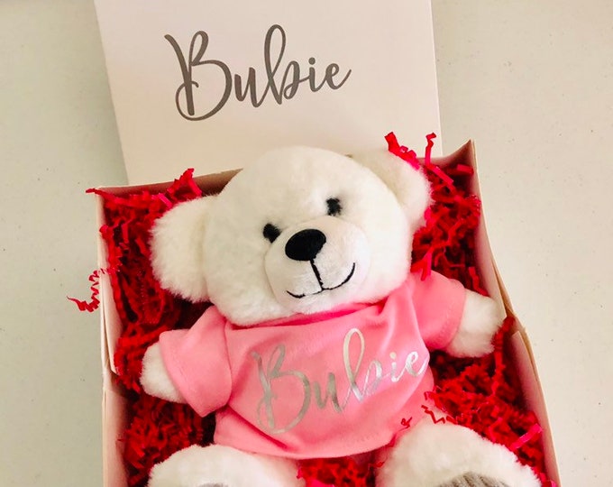 Personalized Stuffed Bear with Pink Tee: Junior Attendant Gift under 30 dollars