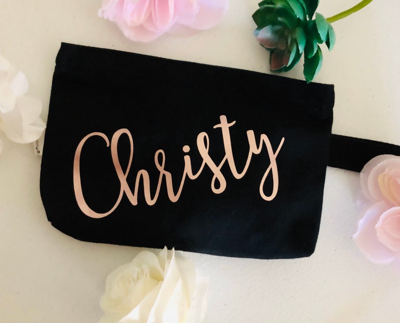 Personalized Makeup bag, Black and Rose Gold, Gifts image 5