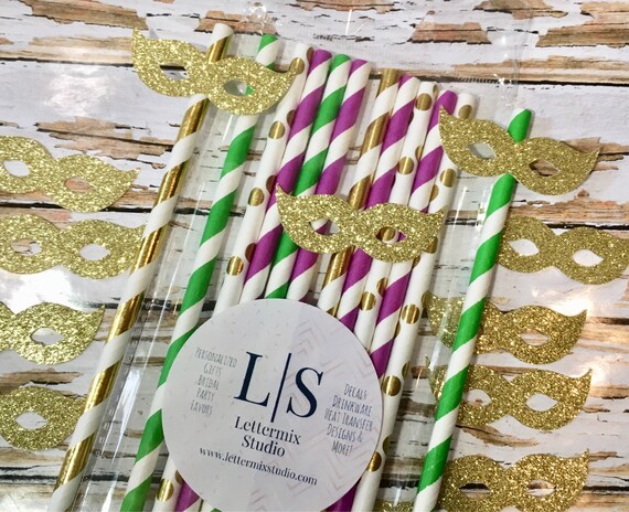 Mardi Gras Paper Straws: Purple, Gold, Green Party Decor