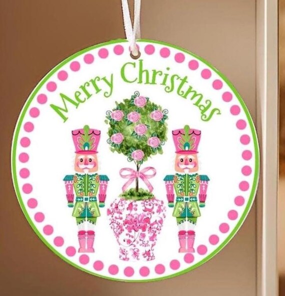 Coquette Christmas ornaments, 3D ornaments, Gingerbread house, Santa, Pink Toile Sorority