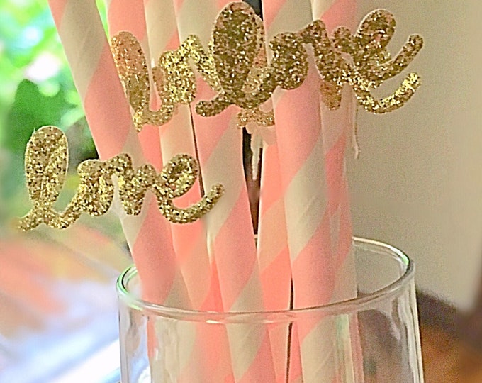 Blush Pink and Gold Biodegradable Paper Straws, Bridal shower decor, Bridesmaid Asks, Gifts