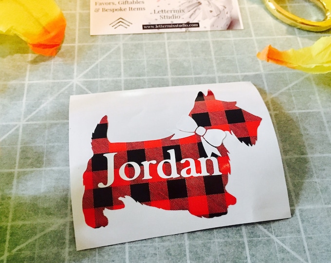 Plaid Scotty Dog Decal, Personalized Name, Car Window Decor