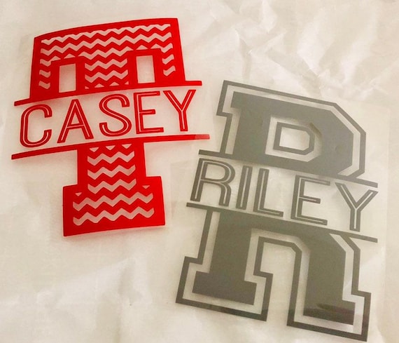 Iron On Decal: Custom Name and Initial - Heat Transfer Vinyl