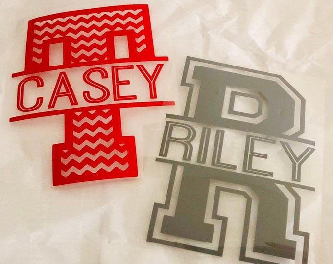 Iron On Decal: Custom Name and Initial - Heat Transfer Vinyl