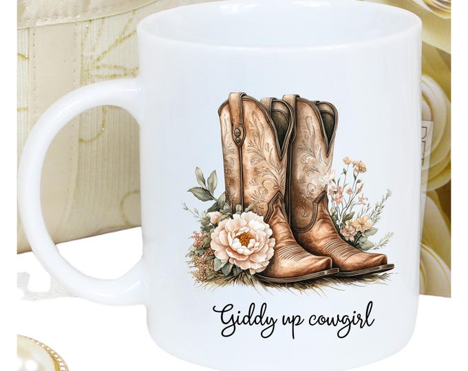Cowgirl Boots Ceramic Coffee Mug, Western Gift