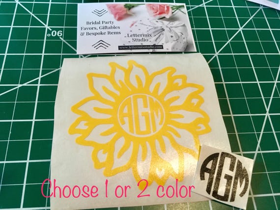 Sunflower Monogram Decal: Yellow Boho Flower Sticker for Cups