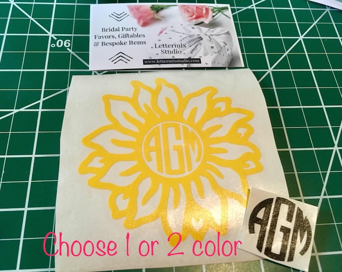 Sunflower Monogram Decal: Yellow Boho Flower Sticker for Cups