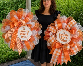 Fall Football Wreath, Orange White Team Colors, Licensed Crafter