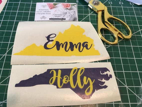 Personalized State Decal: North Carolina or Virginia Shape Sticker