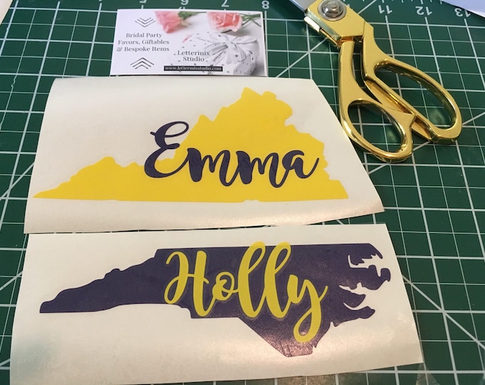 Personalized State Decal: North Carolina or Virginia Shape Sticker