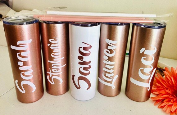 Personalized Rose Gold Tumbler, Stainless Steel Bridesmaid Gift, 20oz