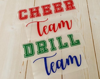 Cheer Team Decals, Iron on or Sticky Decals, Drill Team, Cheer Captain
