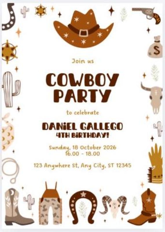 Western theme party invite Template, Birthday invite Templates, Cinco de Mayo