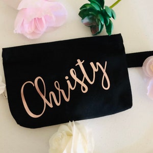 Personalized Makeup bag, Black and Rose Gold, Gifts image 1
