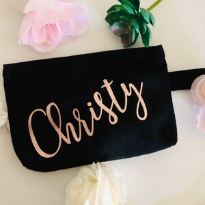 Personalized Makeup bag, Black and Rose Gold, Gifts image 1