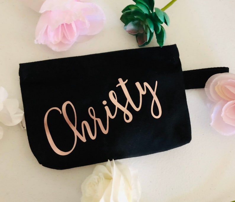 Personalized Makeup bag, Black and Rose Gold, Gifts image 1