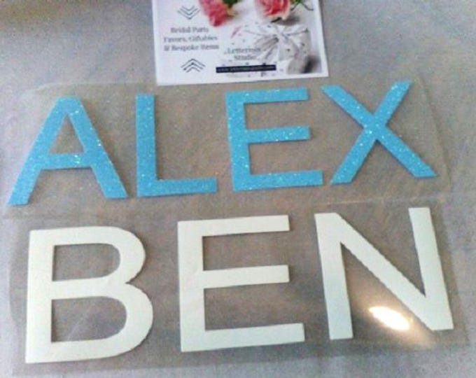 Name Decal for Marathon Shirts: Glitter Iron On Letters (Custom Fit)