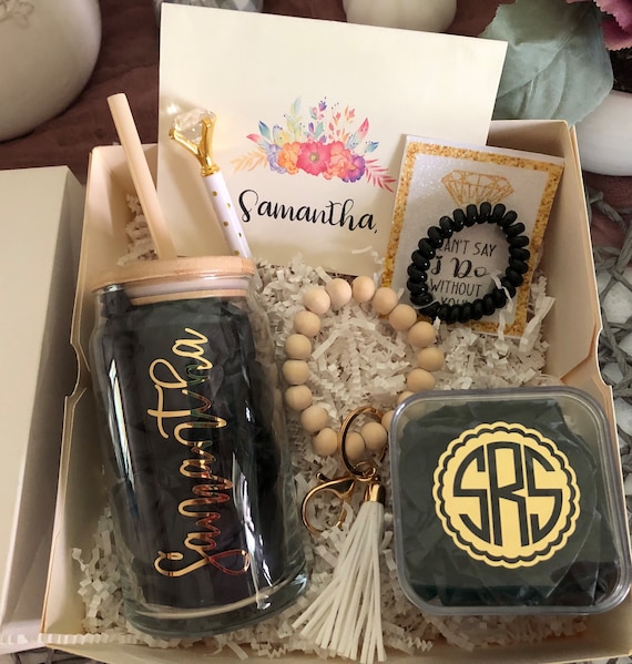 Bridesmaid Proposal Box: Personalized Iced Tea Glass Gift Set