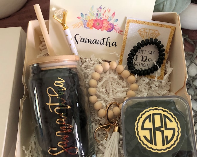 Bridesmaid Proposal Box: Personalized Iced Tea Glass Gift Set