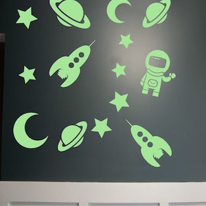 Glow in the dark outer space decals, Moon phase wall decor, Wall decals, Set of 12 glow in dark vinyl decalss
