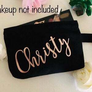Personalized Makeup bag, Black and Rose Gold, Gifts image 2