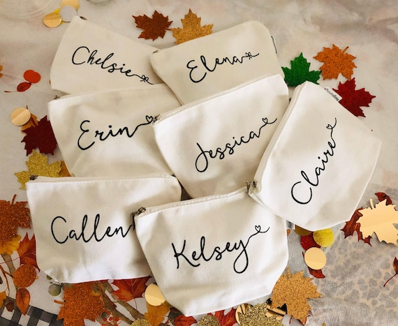 Personalized Cosmetic Bag: Bridal Party Gift, Cotton Canvas Makeup Bag