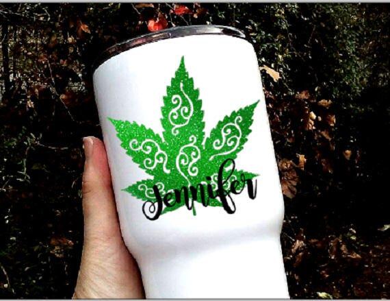 Marijuana Leaf Decal: Personalized Vinyl Sticker for Cups & Cars