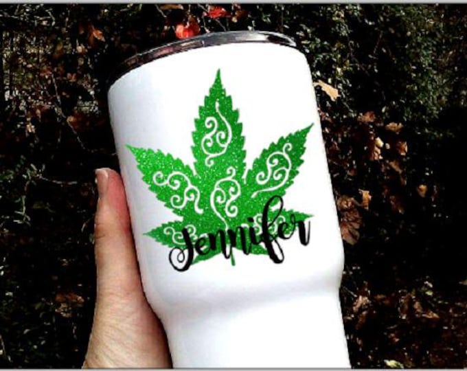 Marijuana Leaf Decal: Personalized Vinyl Sticker for Cups & Cars