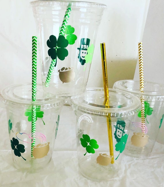 St. Patrick's Day Party Cups: 16 oz Recyclable Plastic Cups with Straws