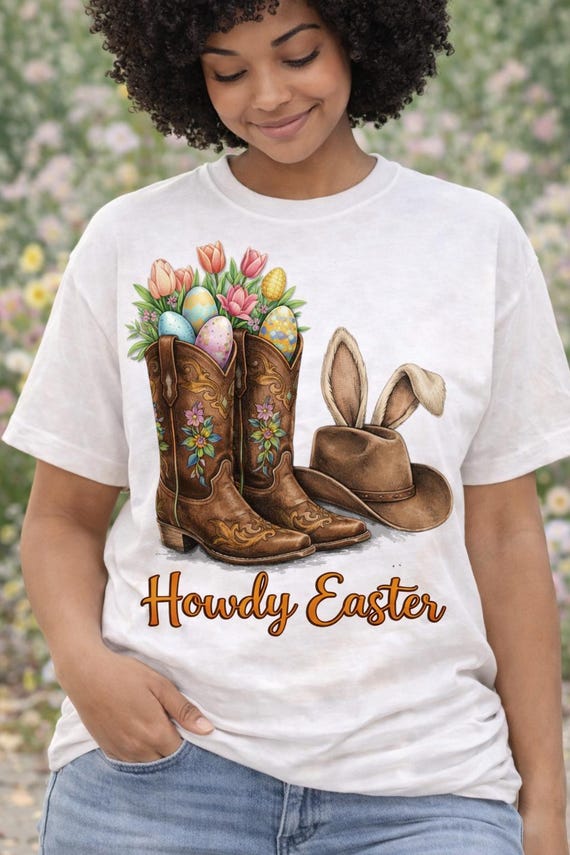 Western Easter Boots Shirt, Bunny Eggs Cowgirl Graphic Tee
