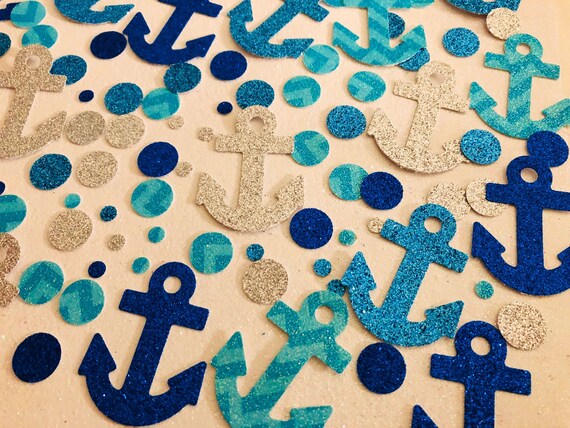 Nautical Anchor Confetti, Glitter Card Stock, Holiday Table Decor
