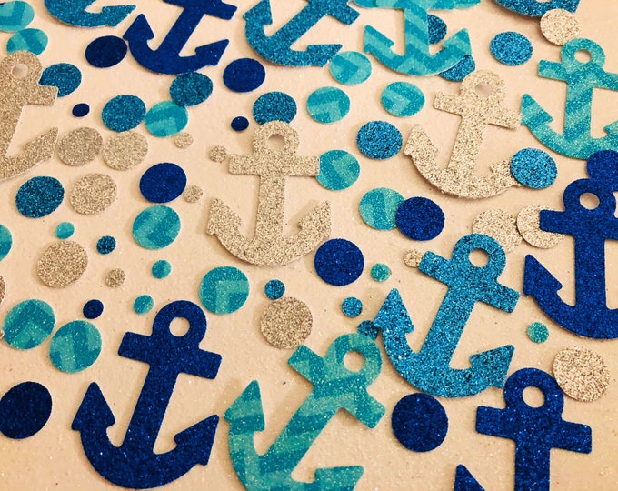 Nautical Anchor Confetti, Glitter Card Stock, Holiday Table Decor