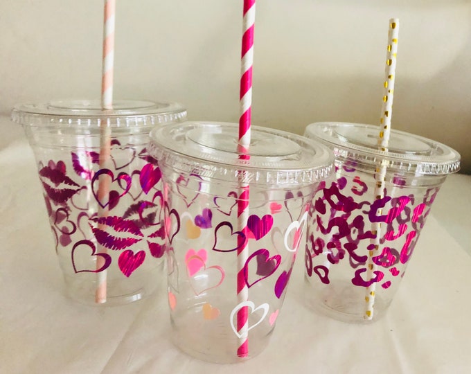 Valentine's Day Party Cups: 16 oz Recyclable Plastic with Straws