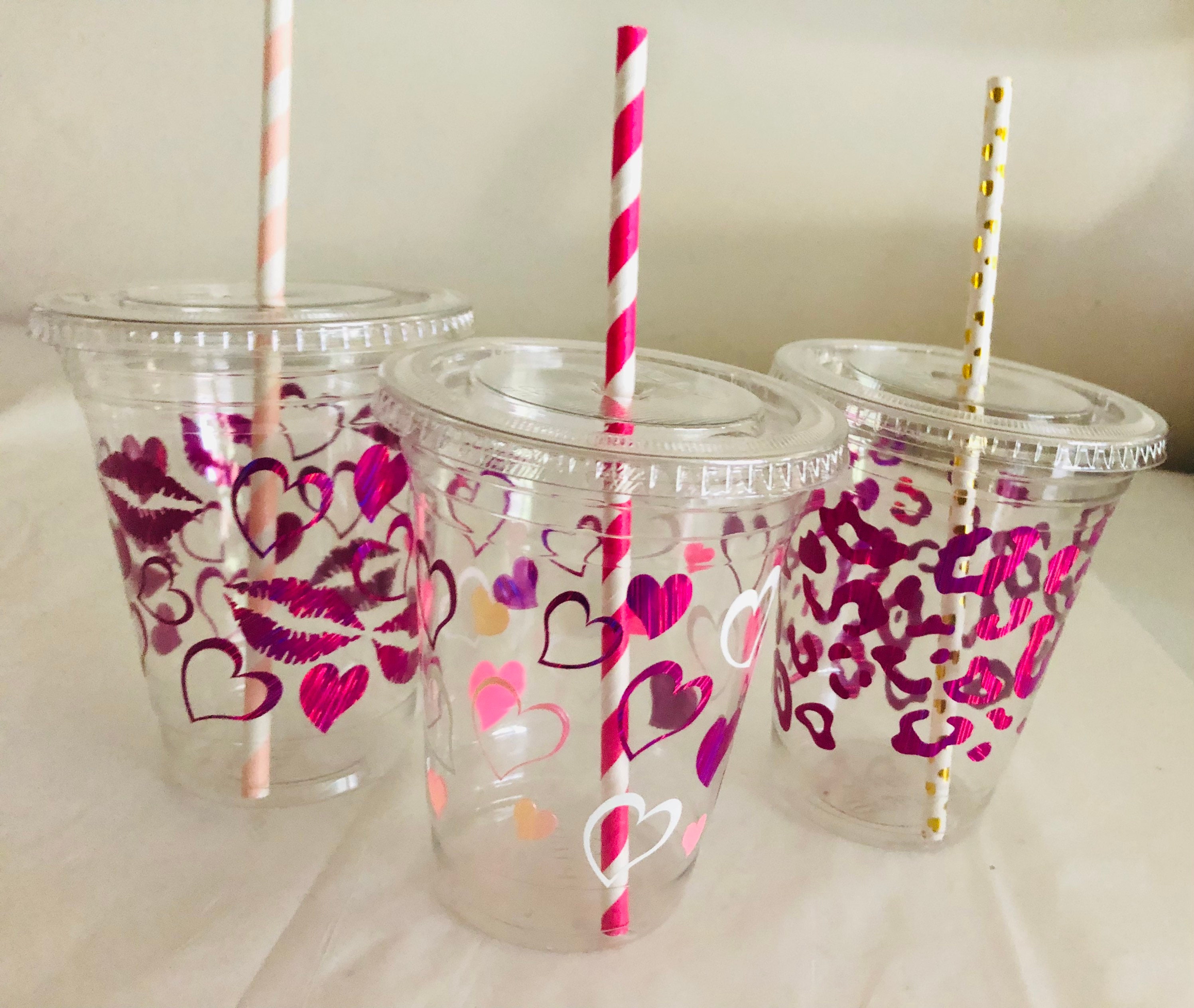 Valentines Day Party Cups, Set of Plastic Cups With Straws, Recyclable  Plastic Cup, Holiday Sale 