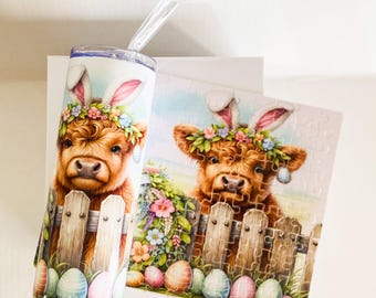 Highland Cow Easter Tumbler: Personalized Stainless Steel Gift