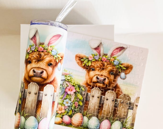 Highland Cow Easter Tumbler: Personalized Stainless Steel Gift