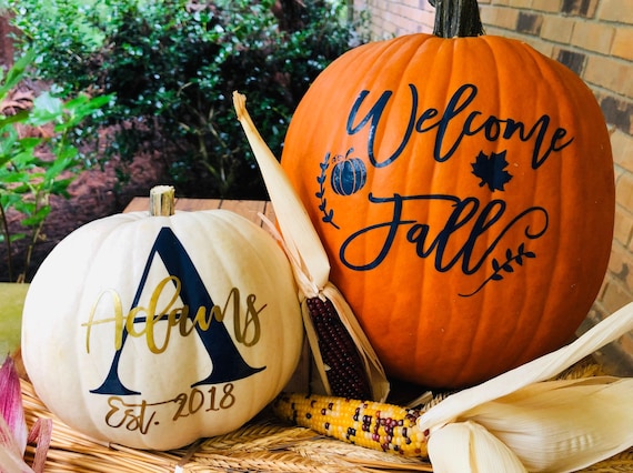 Pumpkin Decal: Custom Family Name - Autumn Porch Decoration
