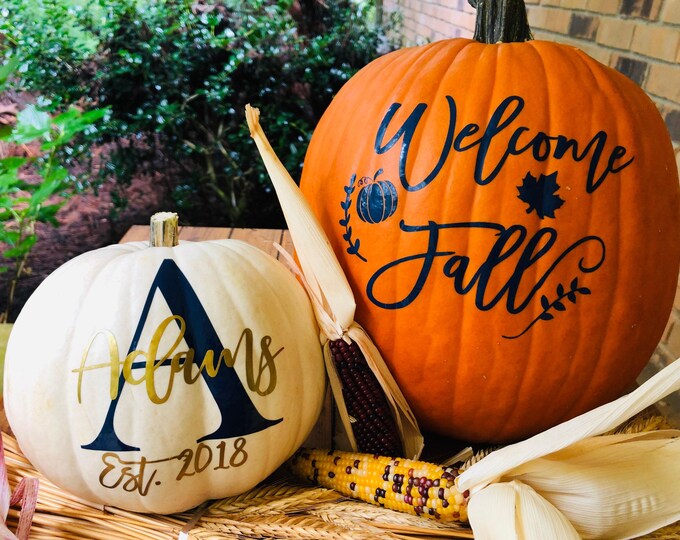 Pumpkin Decal: Custom Family Name - Autumn Porch Decoration