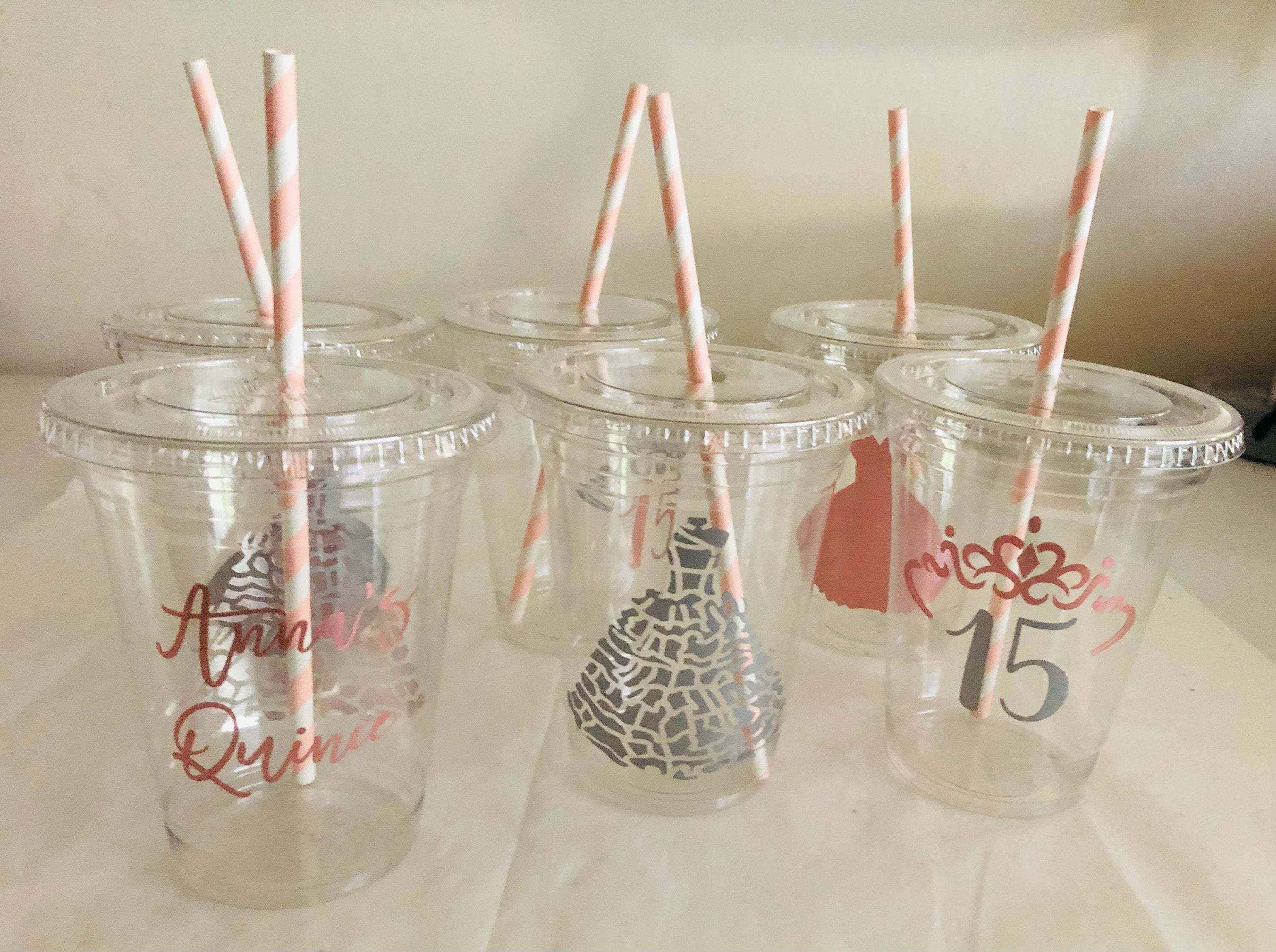 Quinceanera Party Cups Set of Plastic Cups With Straws Etsy