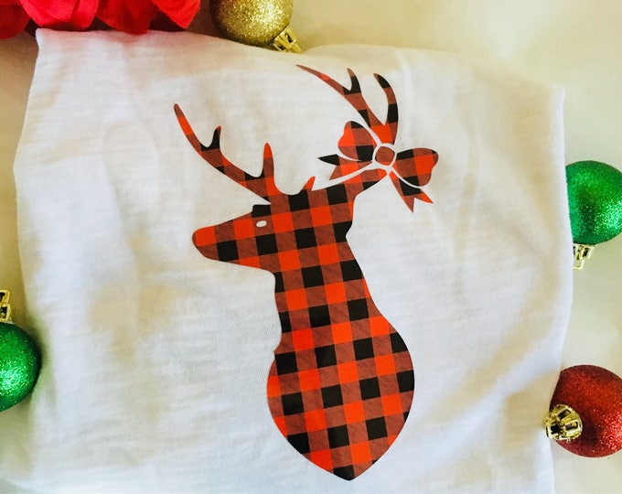 Buffalo Plaid Christmas Deer Decal - DIY Iron On Transfer