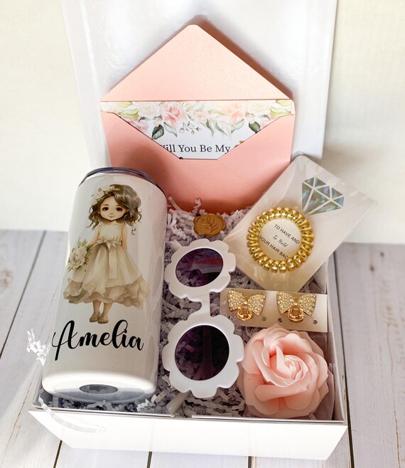 Flower Girl Proposal Gift Box: Personalized Tumbler, Bridal Party Box