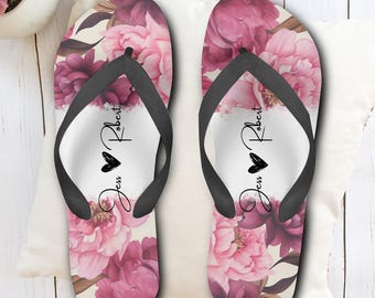 Custom Personalized Bridesmaid Flip Flop Sets, Wedding party favors, Custom Printed