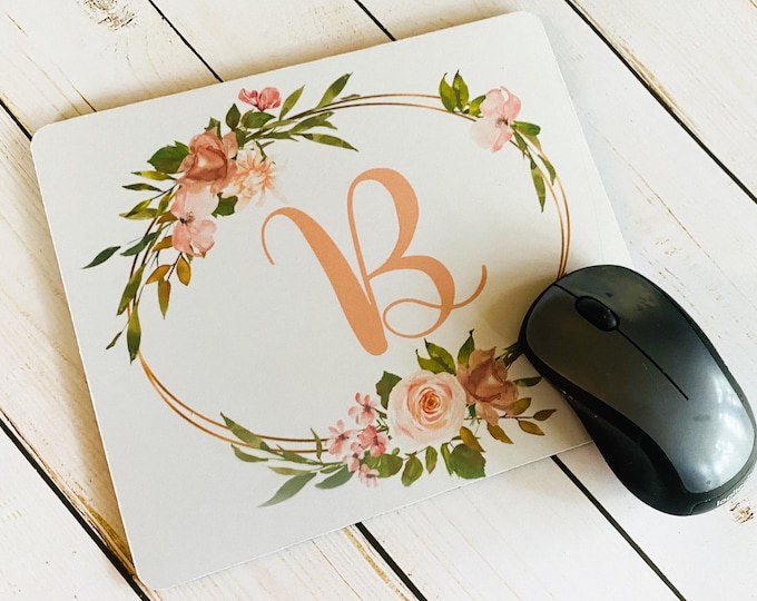 Mouse pad personalized, Monogram office supplies, gift for co worker