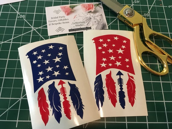 Boho American Flag Decal - Feather Arrow for Cars and Cups