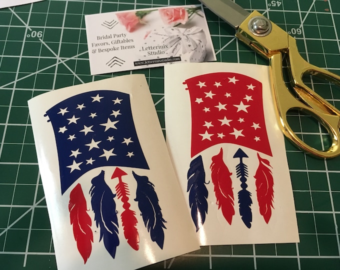 Boho American Flag Decal - Feather Arrow for Cars and Cups