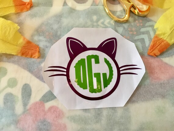Cat Monogram Vinyl Decal, Car Window, Cup Decor