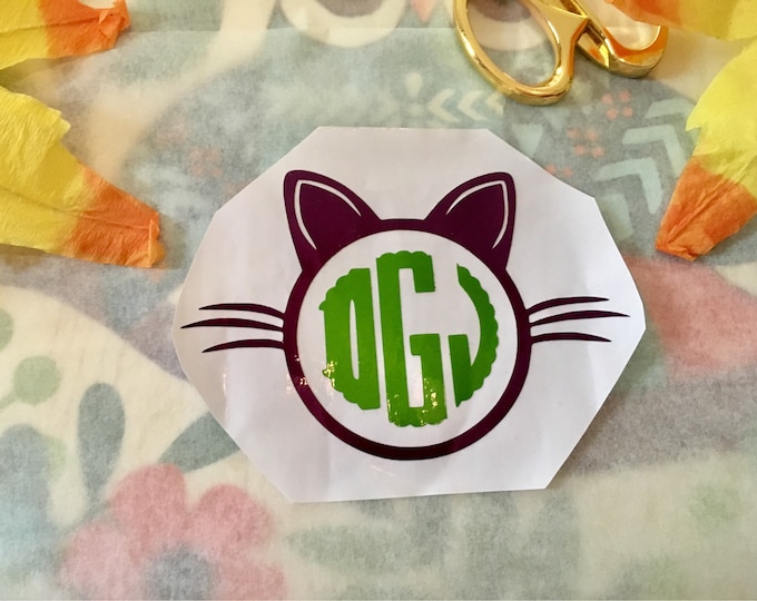 Cat Monogram Vinyl Decal, Car Window, Cup Decor