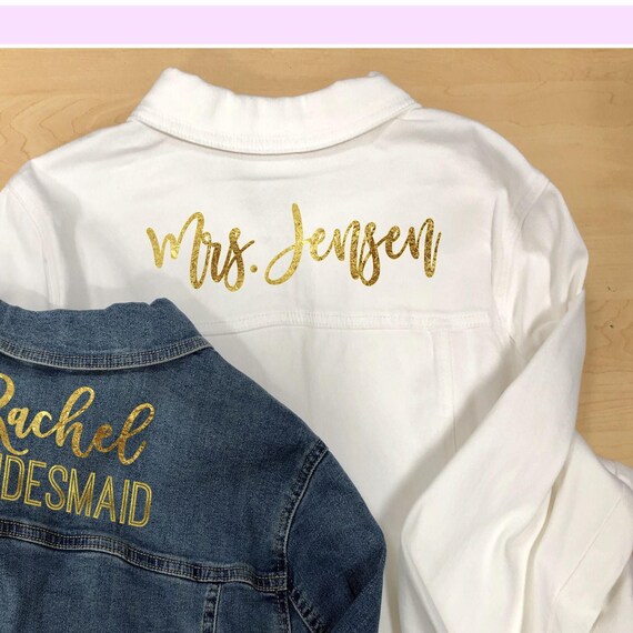 Bride Jacket Decal: Glitter or Foil Iron On Letters (Custom Colors)