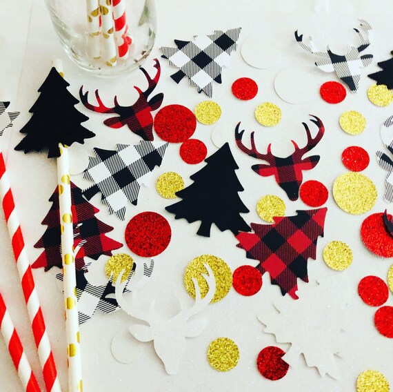 Buffalo Plaid Christmas Confetti, Holiday Table Decor
